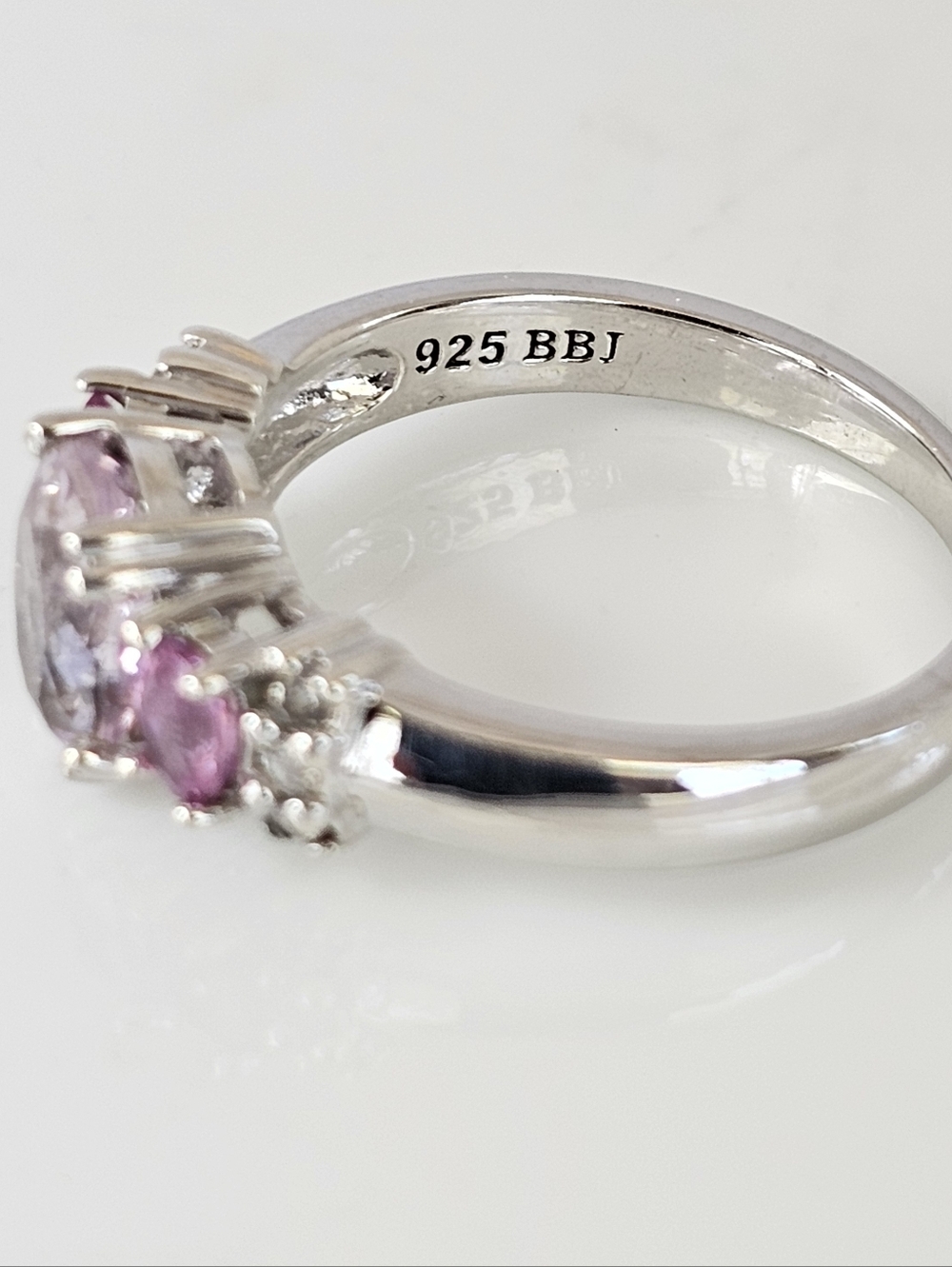 Natural Kunzite & Pink Sapphire Ring Sterling Silver Rhodium Overlay Sz 7! - Picture 6 of 7